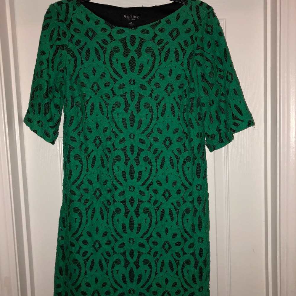 Green lace overlay short dress size 10